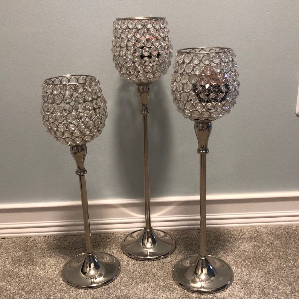 3 faux crystal candle holders